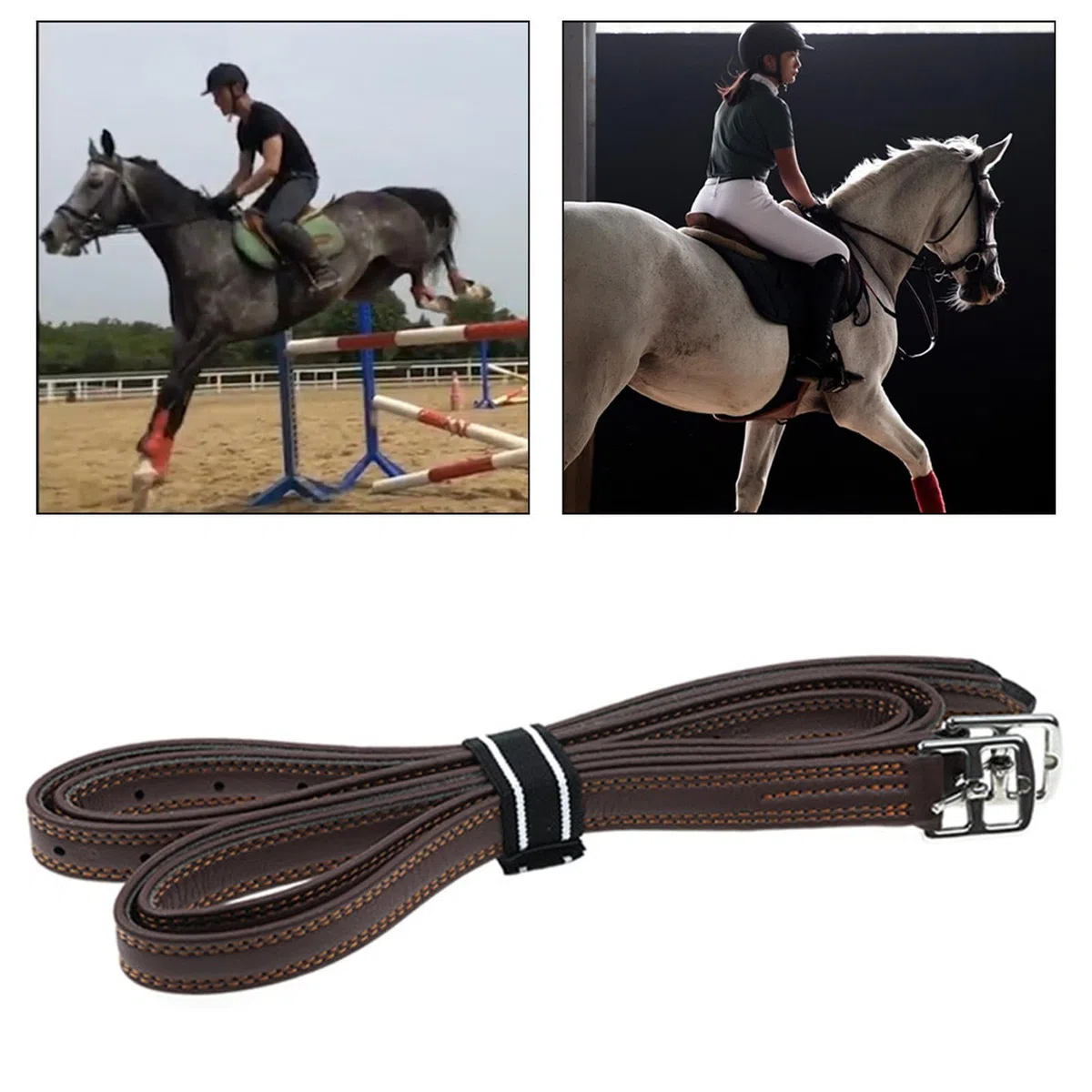 Perfeclan Estribos de Cuero inglés con Hebillas, Suministros Premium Suaves, Equipo Ecuestre de Estabilidad Ajustable de 53,15 Pulgadas de Longitud, 2 uds.