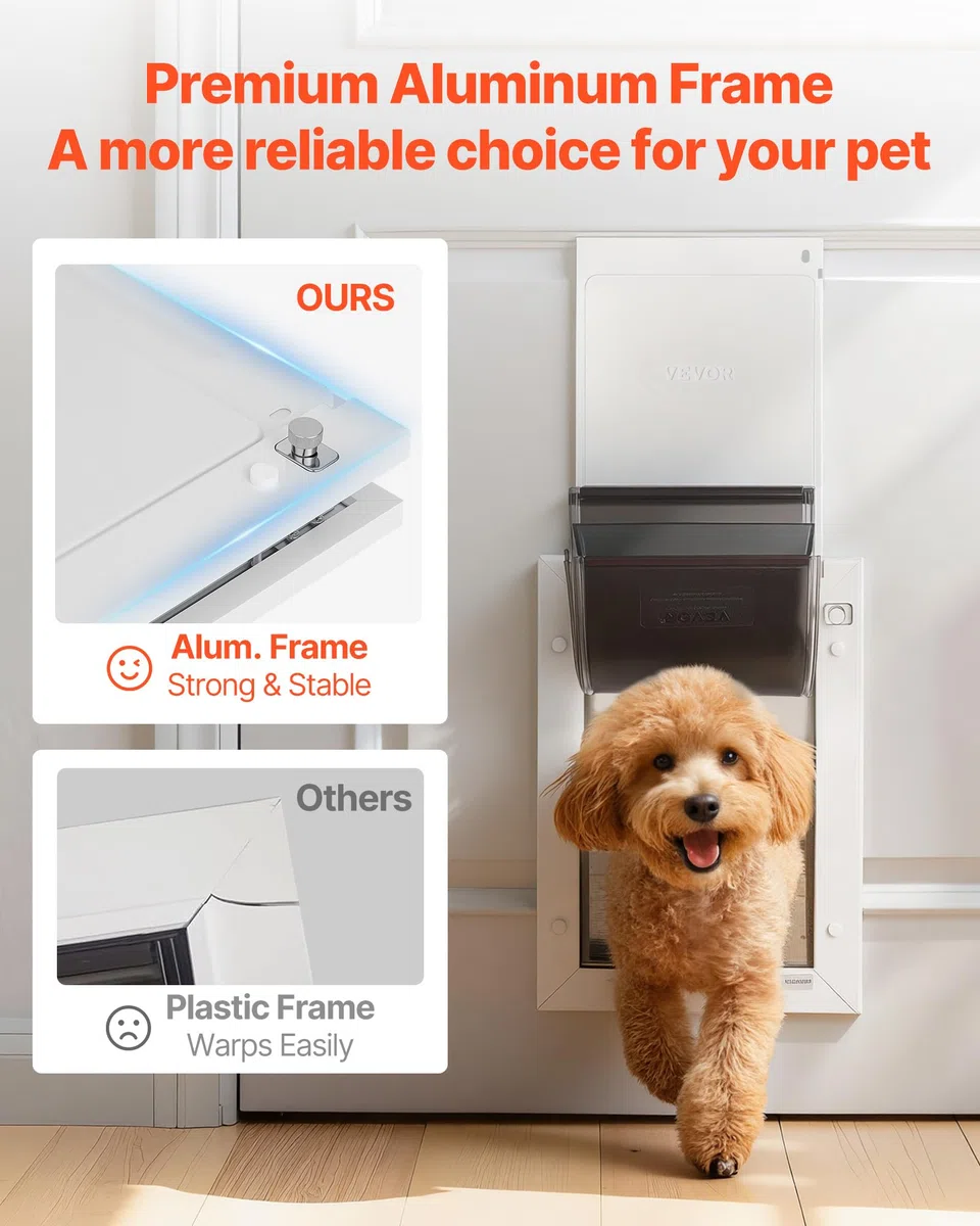 VEVOR Puerta para Mascotas Tamaño Mediano, Gatera para Puerta con 3 Solapas Flexibles Magnéticas, Marco Metálico, Resistente a la Intemperie para Perros Gatos Pared Dormitorio Interior y Exterior