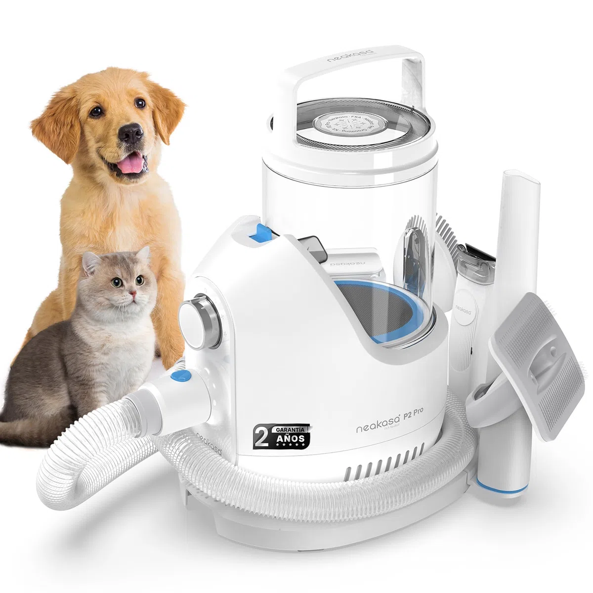Neakasa P2 Pro Cortapelos Profesional para Perros, 15000 Pa Aspirador de Pelo para Perros con 5 Herramientas, 2L Ultra-Container, Cortapelos para Gatos con 5 Peines, Silencioso (Azul)
