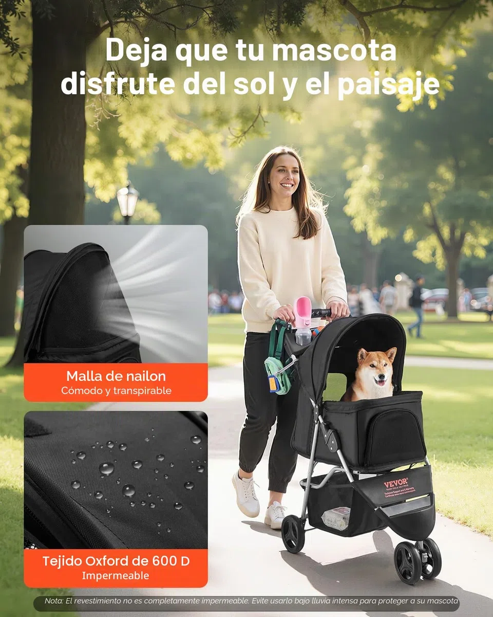 VEVOR Cochecito para Mascotas Capacidad 16kg Carrito Plegable para Perros de 3 Ruedas con Ventana de Malla y Portavasos Cochecito Portátil Tela Oxford 600D con Freno para Mascotas Pequeñas Medianas