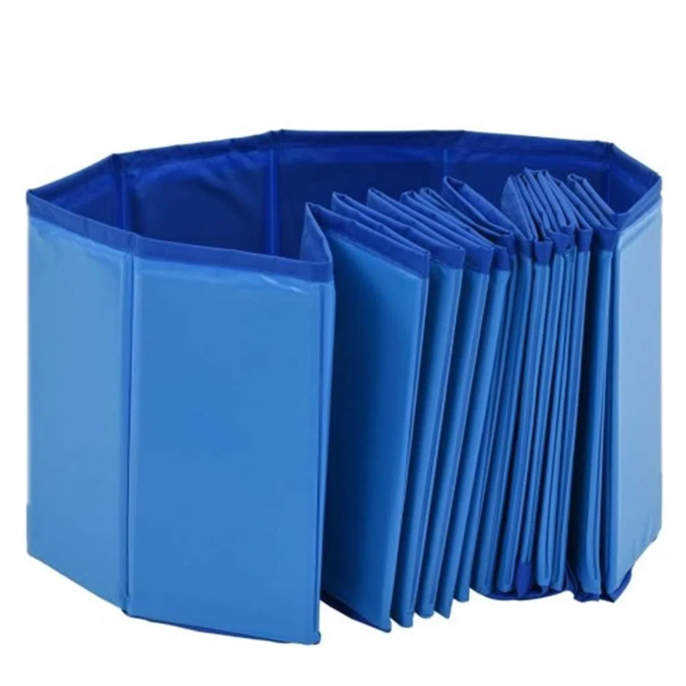 Piscina Plegable para Perros Gatos Bañera Portátil para Mascotas Plegable PVC Antideslizante y Resistente (120 * 30CM-Azul Oscuro)