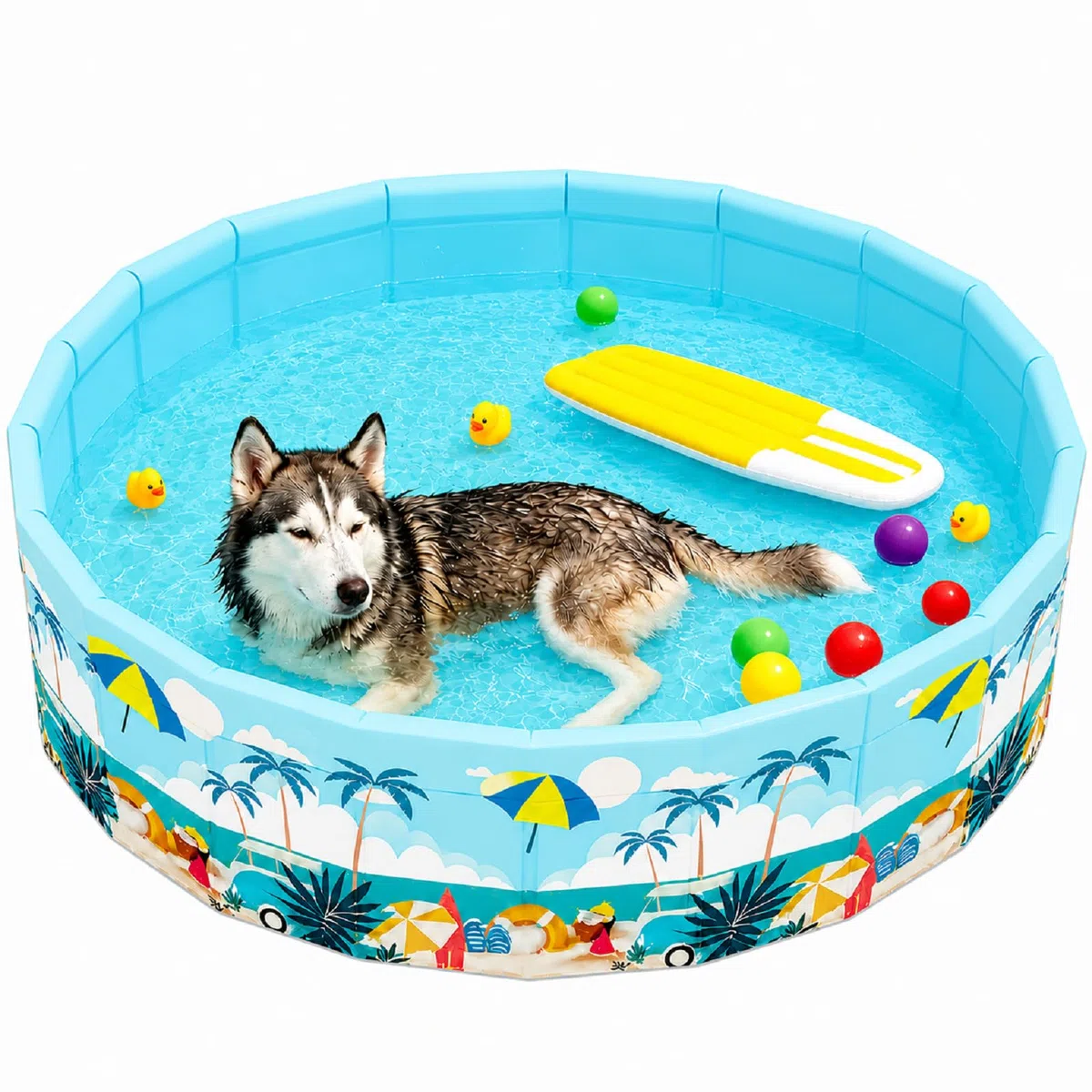 Piscina Portátil de PVC, 90x90x45CM,Bañera Plegable, Base Antideslizante, No Requiere Inflado, Drenaje Rápido, Apto para Jardines, Dormitorios y Patios