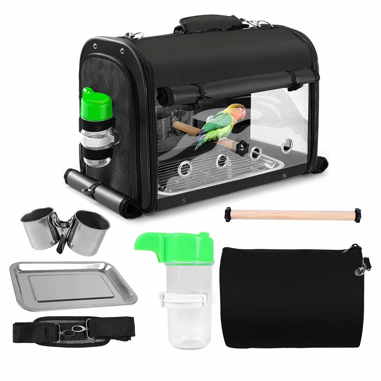 Bolsa de transporte para pájaros, jaula de viaje para pájaros con soporte, mochila ligera para loros, bolsa de viaje portátil para pájaros, jaula de viaje transparente transpirable para