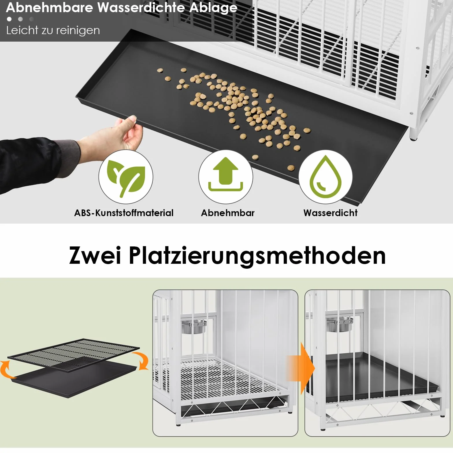 Jaulas para Perros, 93x64x58cm, Jaula Perro Grande para Casa de Madera, Dog Crate con 2 Comederos y Puertas para Perros, con Bandeja Extraíble, Jaula para Perros Medianos Pequeños hasta 40kg,Blanco