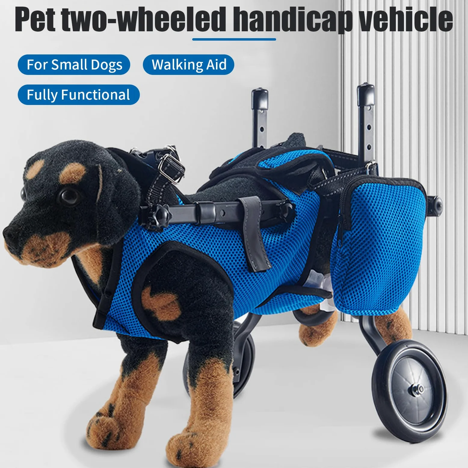 Silla de ruedas para patas traseras, ayuda a la curación, silla de ruedas ajustable de 2 ruedas para pequeños heridos, discapacitados, paralíticos o débiles en las patas traseras (azul, S)