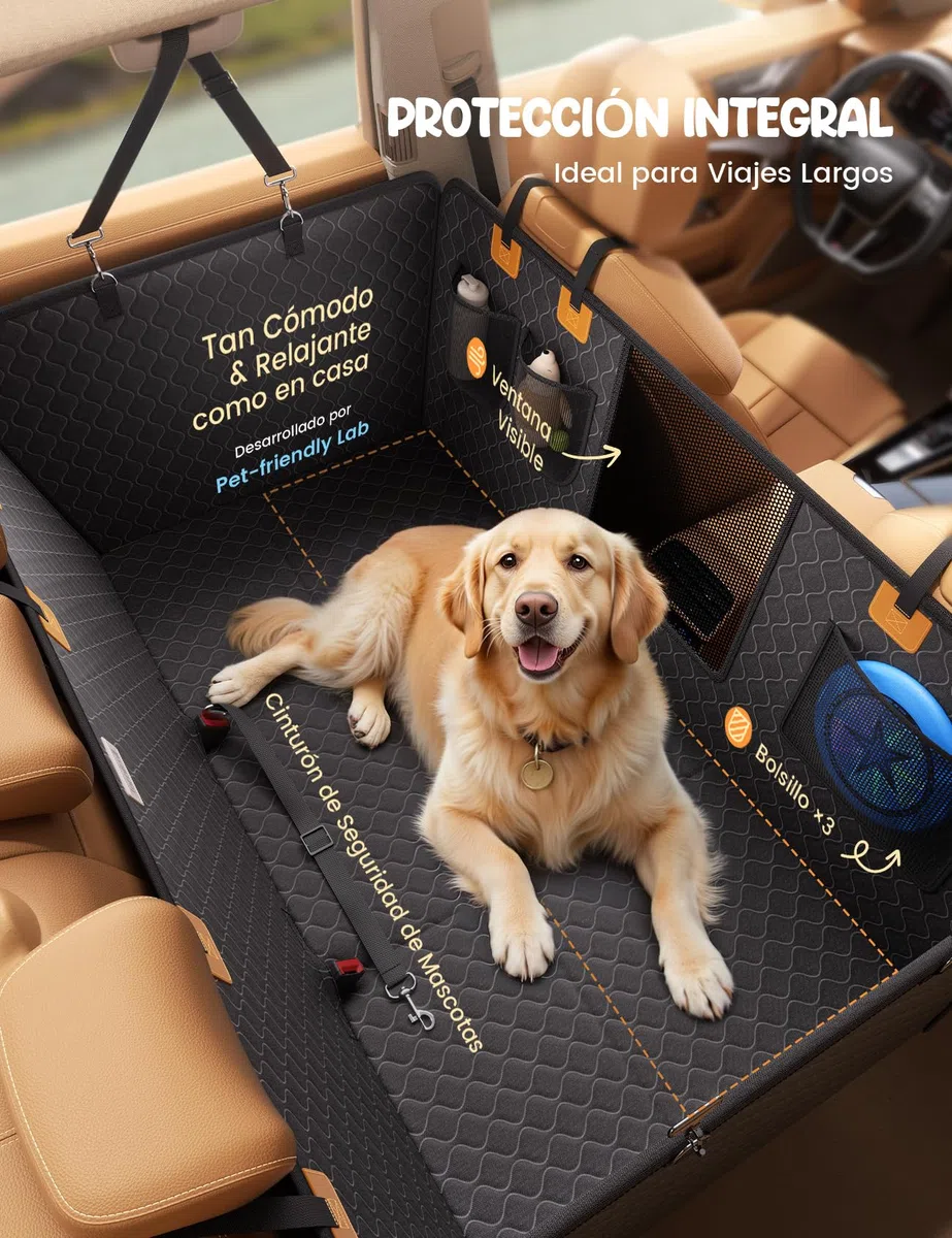 Lamicall Funda Perro Coche para Asiento Trasero - [Antidesgarro Mejorado] Protector Coche para Mascota, Impermeable, con Ventana de Malla Visible y Cremallera, para SUV y Camionetas Pequeñas, L