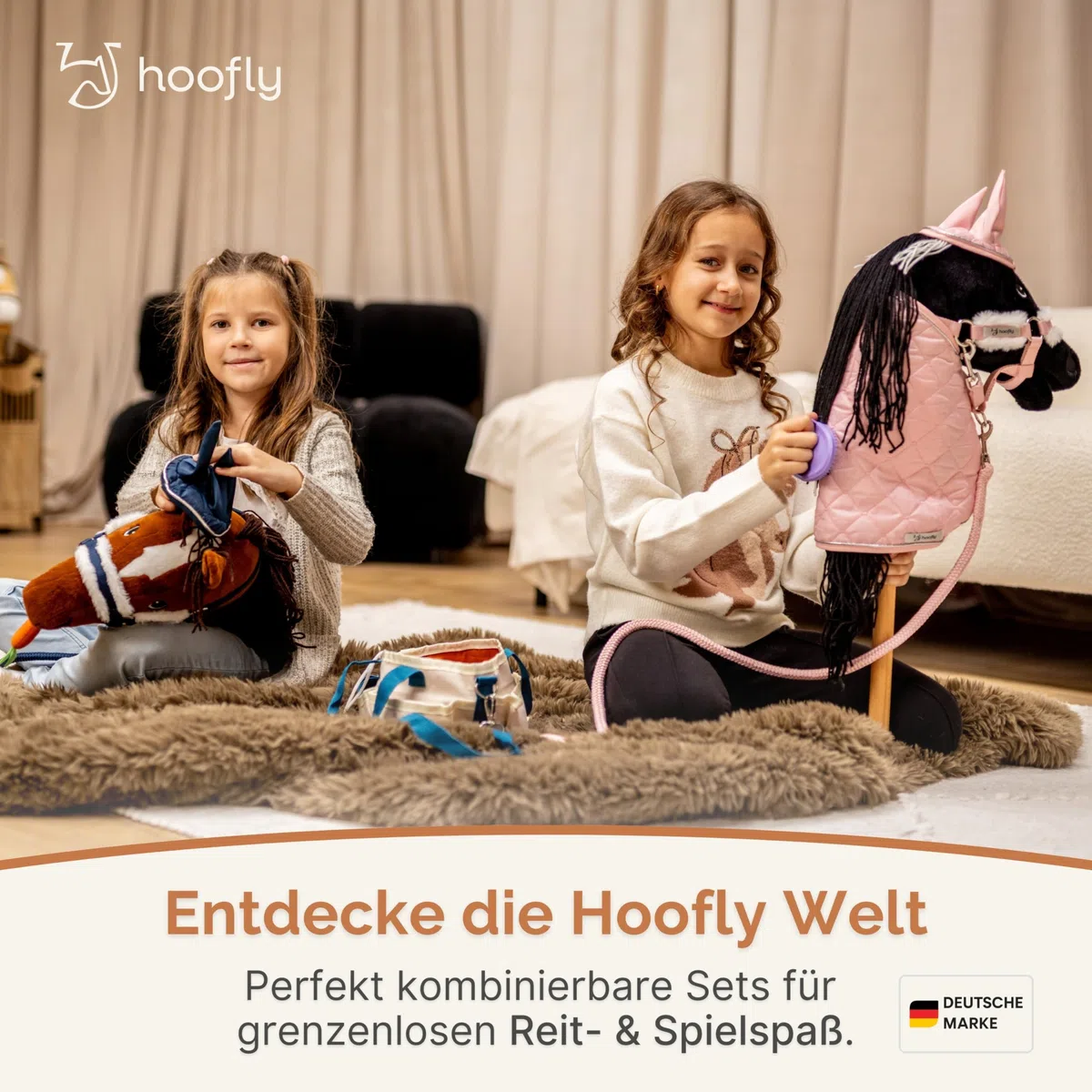 Juego de accesorios para caballos Hobby Horse – Cabestro con punto, manta y capucha en azul para caballos de hobby [certificado TÜV] – Ideal para juegos, entrenamiento y pequeños torneos