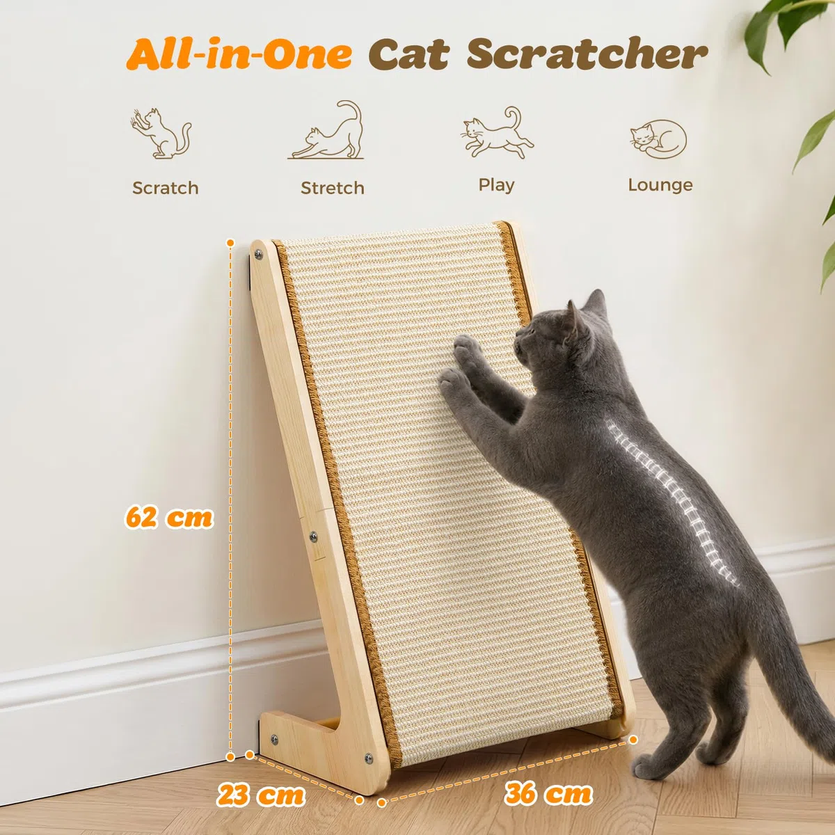 Gimars Doble Uso Rascador para Gatos de sisal en Forma de L, 62cm Protector de Sofás y Esquinas, Rampa de Afilar Uñas de Madera con Robusta Alfombra Rascadora, Mueble Estable para Gatos Grandes