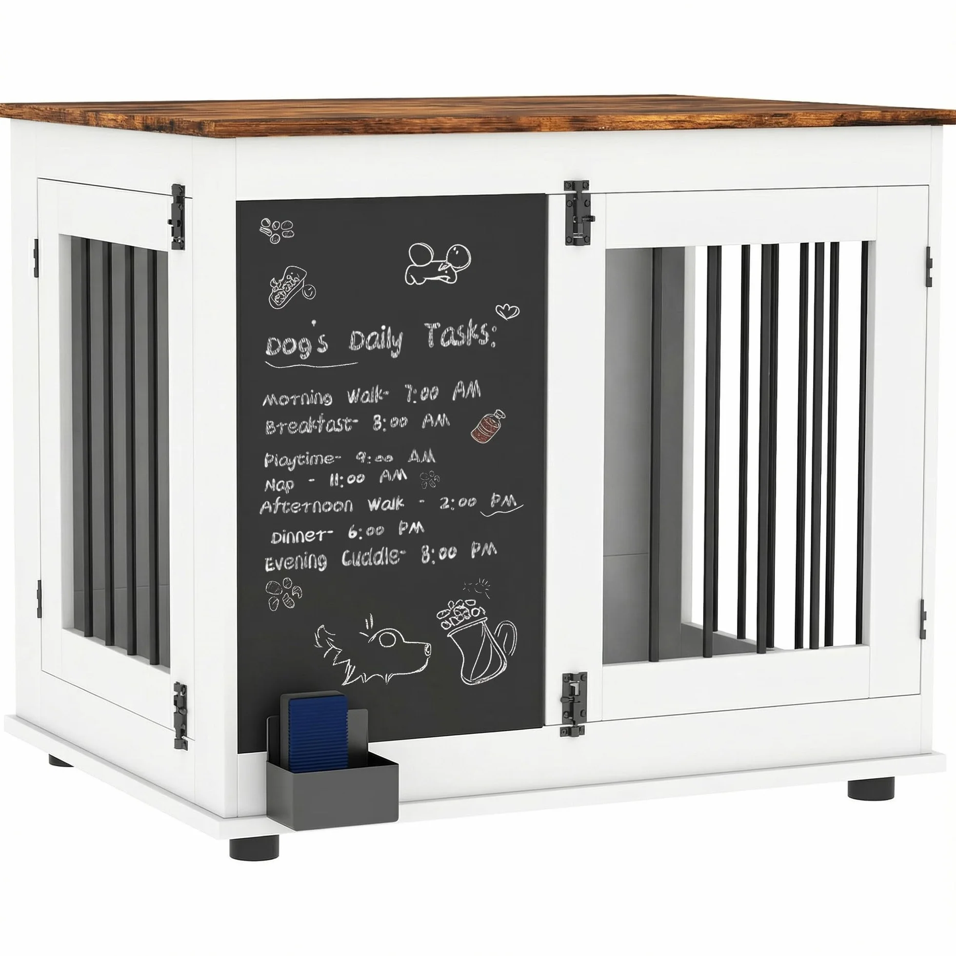 PawHut Jaula para Perros, Jaula para Perros de Interior, con 3 Puertas, Pizarra, Doble función, para Perros medianos de hasta 20 kg, 80 x 60 x 70 cm, Blanco