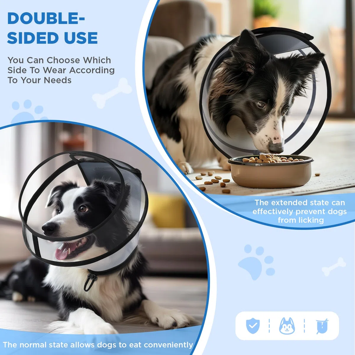 BONTHEE Collar Isabelino para Perros, Transparente Ajustable para Recuperación de Cirugía, Collar de Protección para Perros Grandes, Medianos y Pequeños y Gatos, Anti-Lamidas y Mordeduras