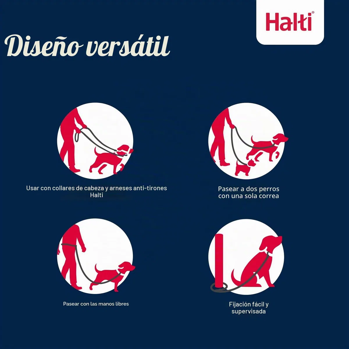Halti Optifit - Paquete combinado de collar y correa de entrenamiento, evita que el perro tire en paseos con Halti, incluye collar de cabeza Optifit mediano y correa de doble extremo, negro, collar de