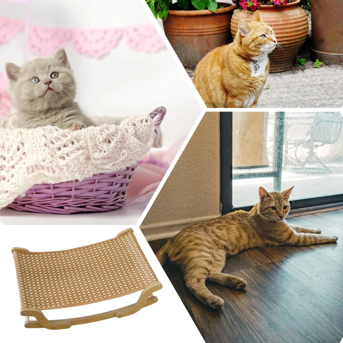 Hamaca para gatos – 54,5 x 36,3 x 15,5 cm, refrescante sofá balancín de sisal para mascotas | sala de estar, balcón, jardín, viajes, ventana de juego, al aire libre, hogar, apartamento, caliente