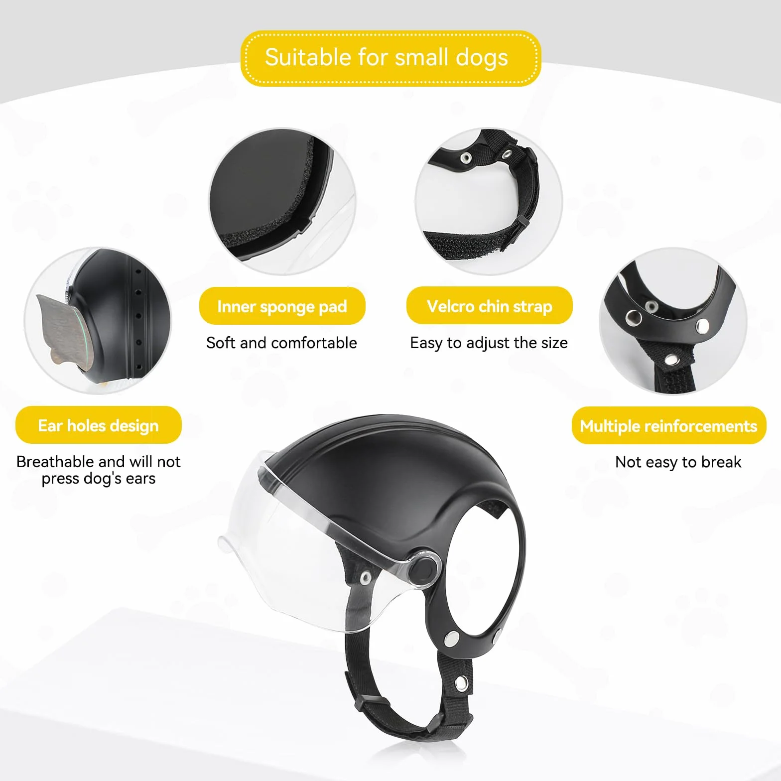 Casco para perros con gafas resistente Casco para mascotas Protección UV Gafas de sol transparentes para perros pequeños - Lente transparente