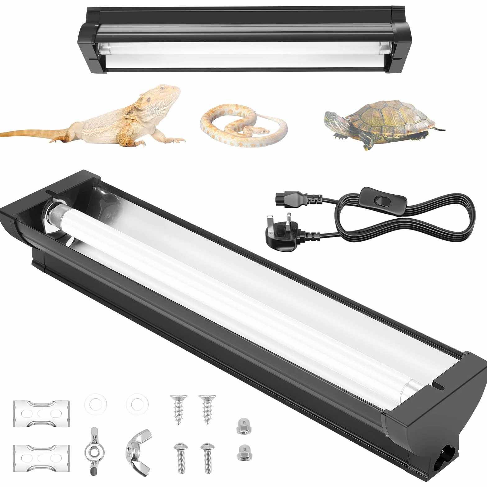 Kit de reptiles ligeros T5 UVB de 8 W, 10 % UVB y 30 % UVA para reptiles tropicales del desierto, accesorio de alto rendimiento de 31,5 cm con tubo T5 10,0 UVB para dragón barbudo, lagarto