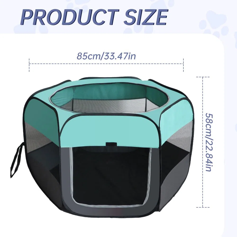 Valla Portátil para Mascotas, 110x110x60 cm Parque Plegable para Mascotas, Parque para Cachorros y Gatos, Productos para Perros Playpen con Cubierta de Red, para Animales Pequeños (Azul Menta)