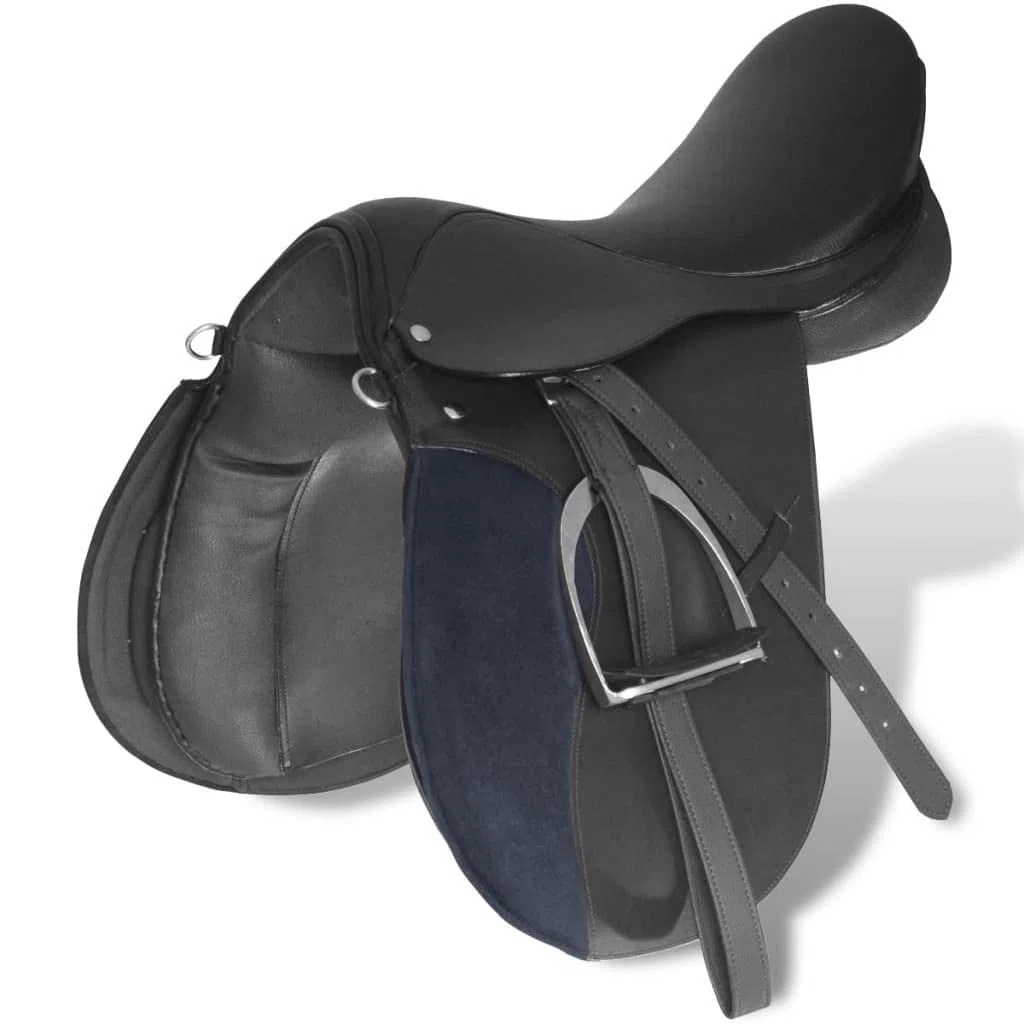 INLIFE 90644 - Juego de sillín para montar a caballo (17,5 pulgadas, piel auténtica, 12 cm, 5 en 1,7,5 kg), color negro