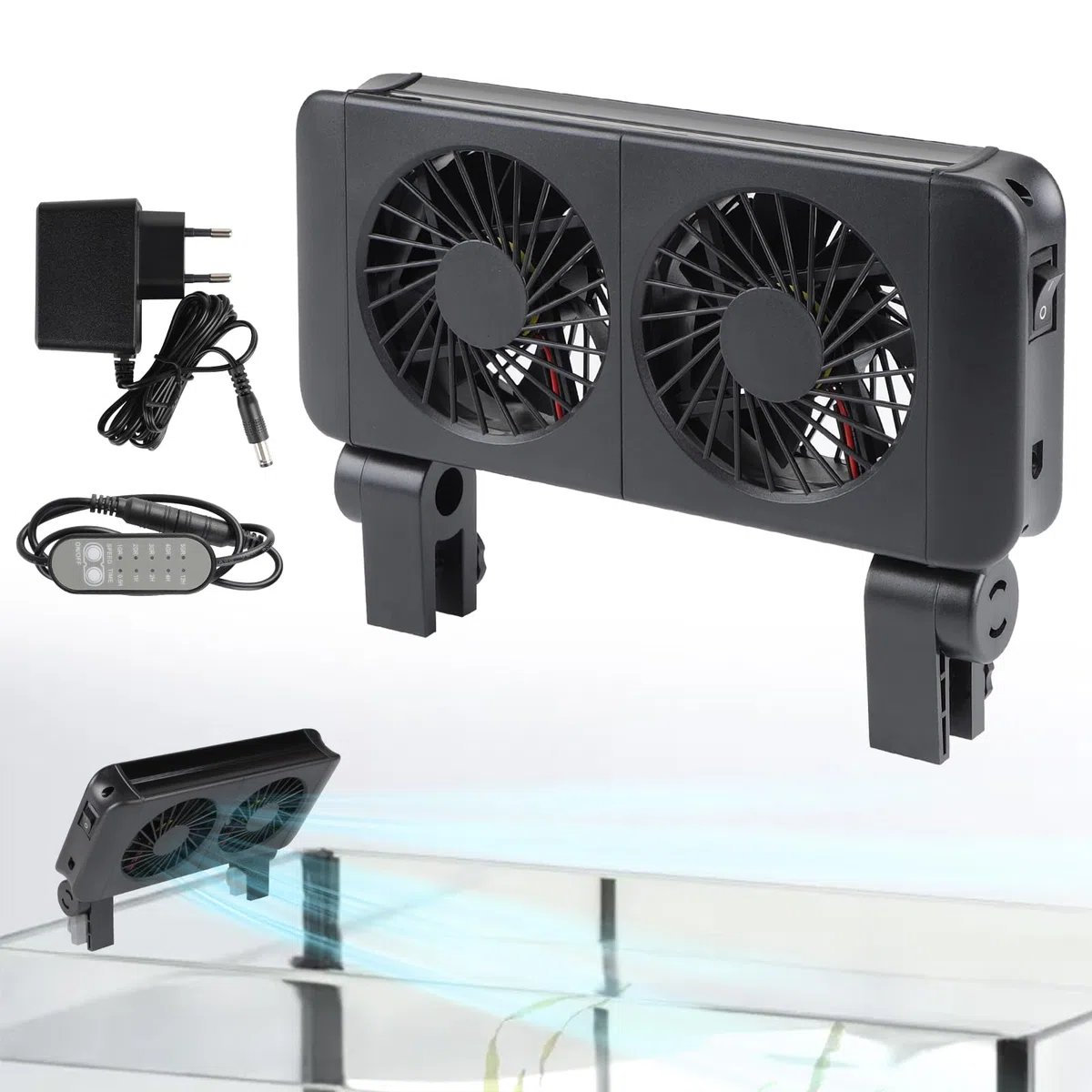 efuturetime Ventilador de Acuario, 6W, 5 Velocidades Ajustables, Bajo Ruido, Ventilador de Acuario de Pinza con Temporizador para Acuario de 50cm, 2 Ventilador