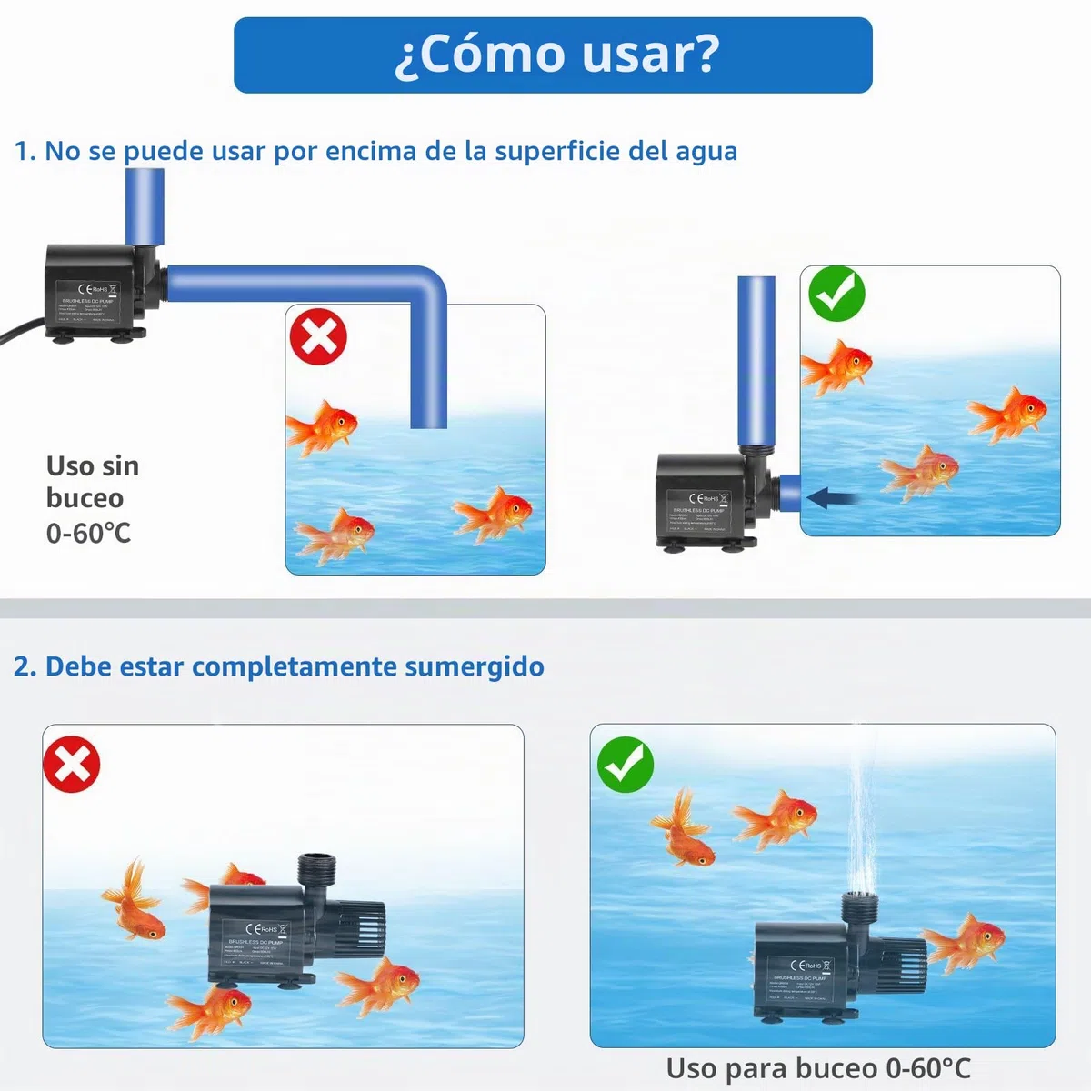 SWAWIS Bomba de Agua Sumergible 12V 800L/H 4,5M con Control de Velocidad y Adaptador de Red