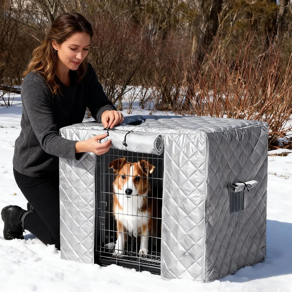 Cubierta para Jaula De Perro, Suministros para Mascotas Impermeables Protectores con Ventana Lateral Enrollable Transpirable, Cubiertas para Jaulas De Perro, para Uso En Interior Y Exterior