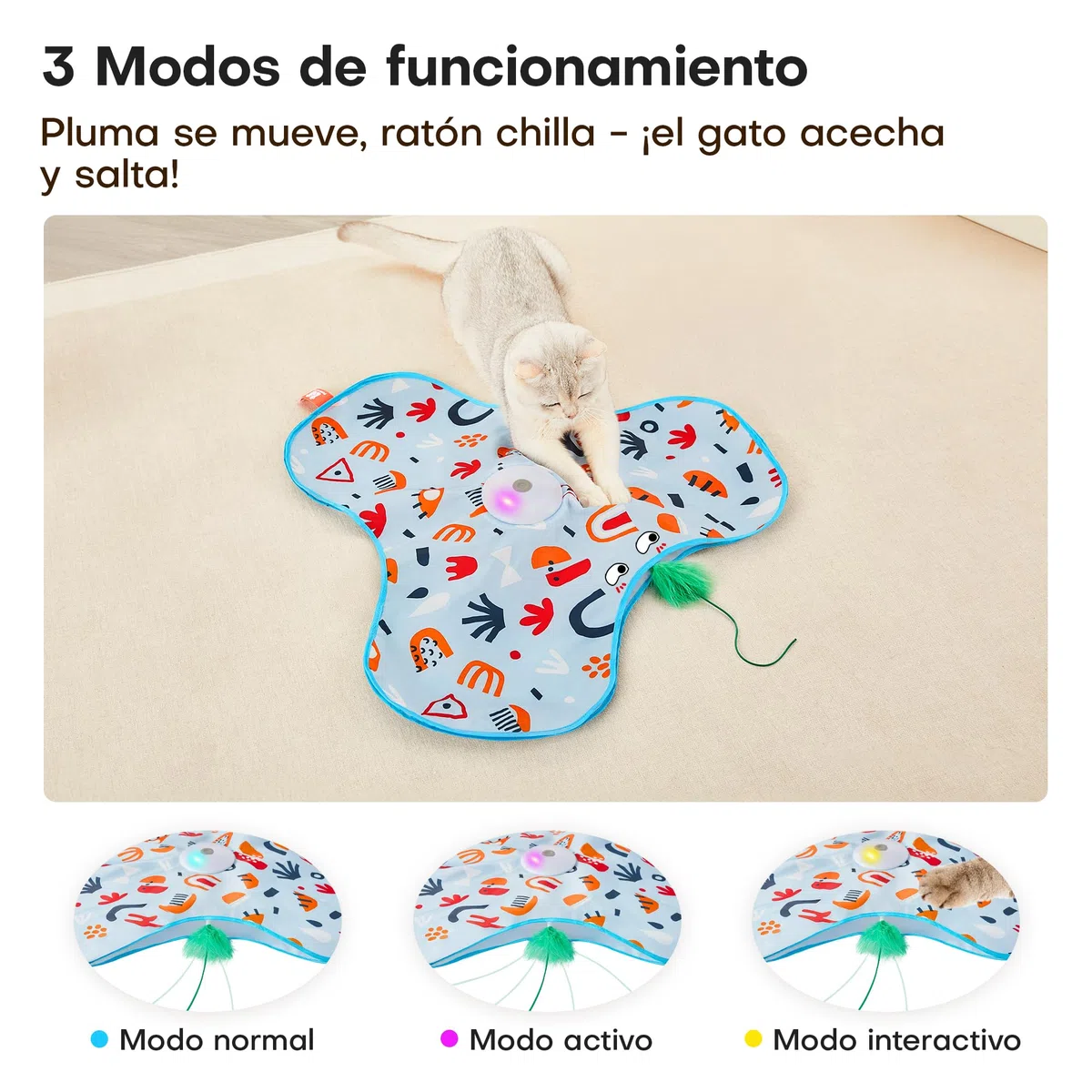 Potaroma Juguete Interactivo para Gatos – Juguete Automático Recargable con Plumas Móviles Ocultas, Sonido de Ratón, Activación por Toque, Ideal para Juegos y Ejercicio en Interiores Cubierta Floral